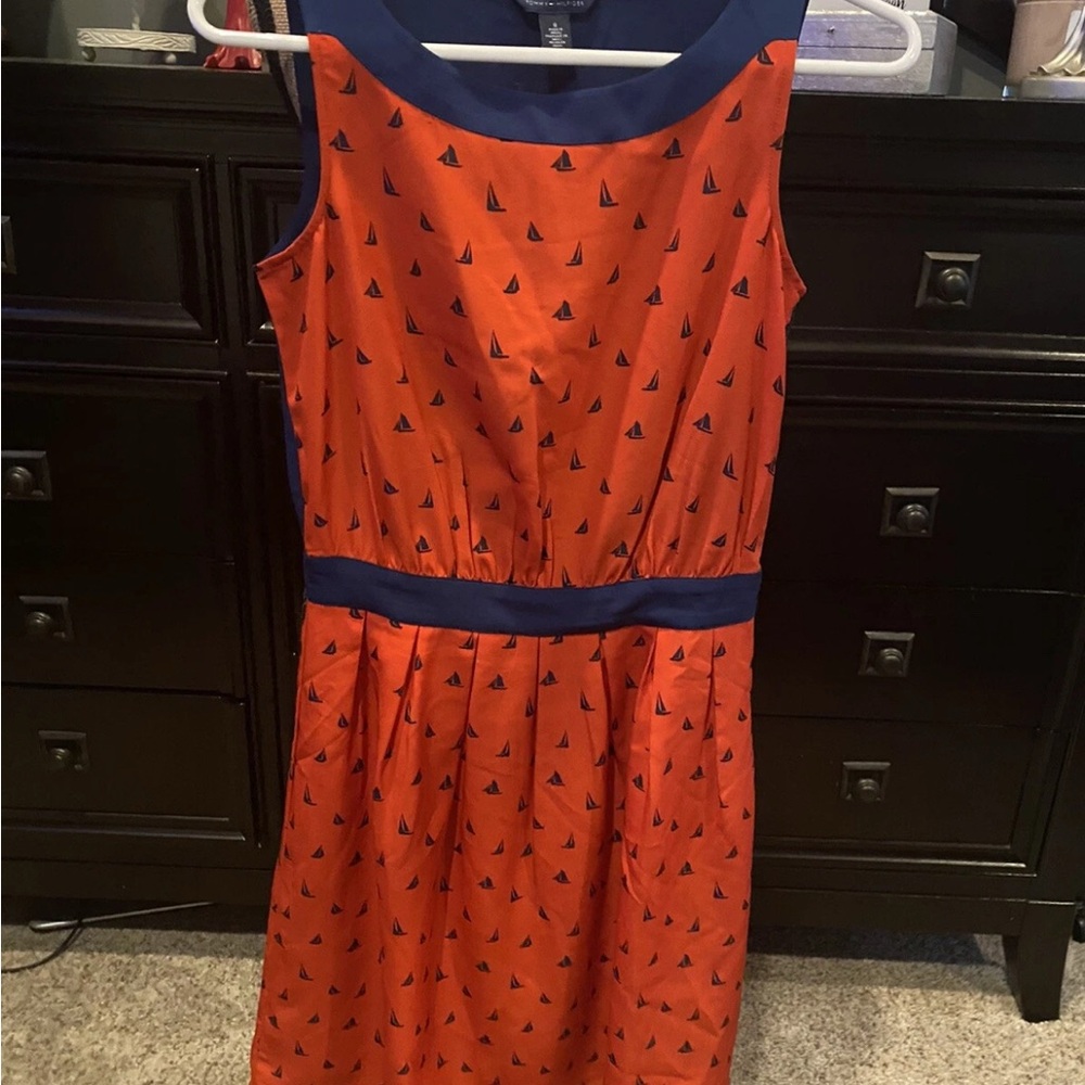 Tommy Hilfiger Vibrant Red Blue Sailboat Dress with Navy Accents Size 0